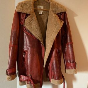 Urban Outfitters faux leather aviator jacket (red)